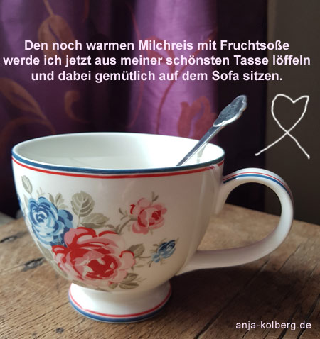 Gemütlich mit schönster Tasse für den Milchreis